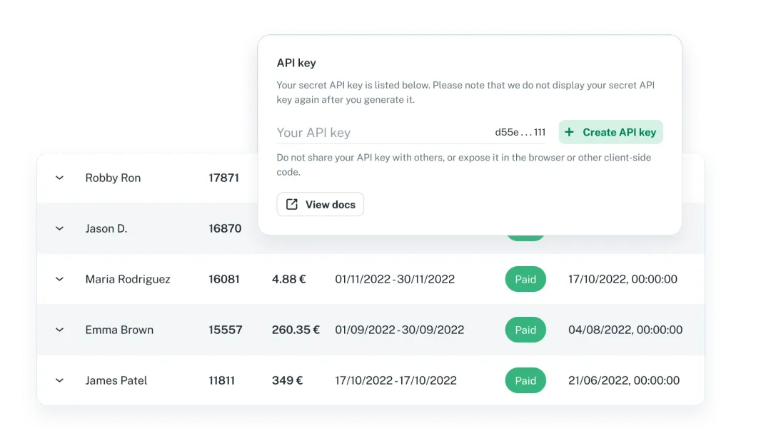 An image showcasing the UI of the comprehensive payment API