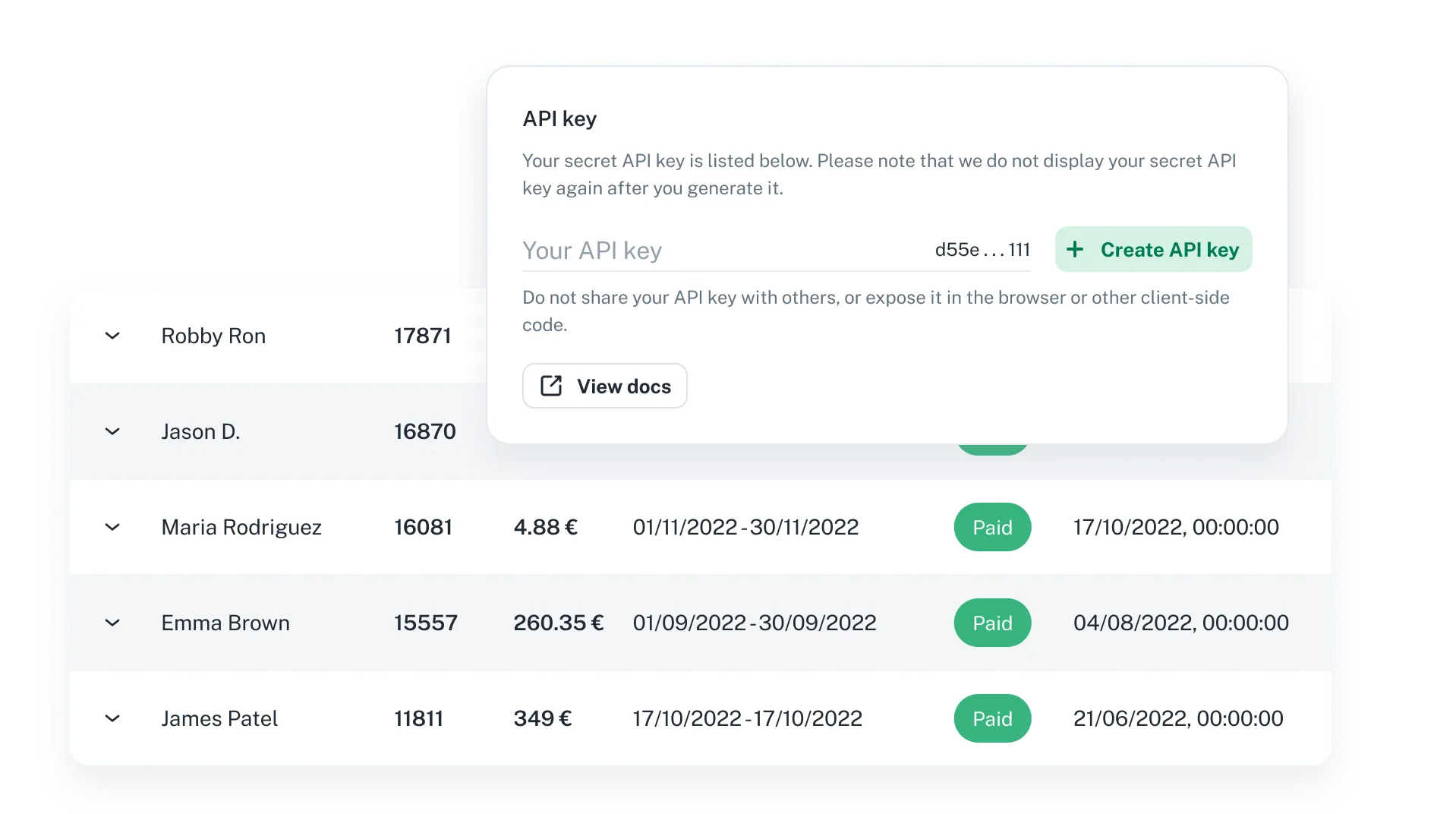 An image showcasing the UI of the comprehensive payment API